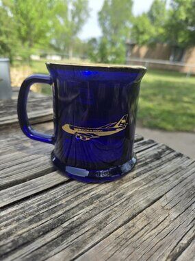 Vintage Boeing Air Force One Glass Cobalt Blue Gold Trimmed Coffee Mug Cup